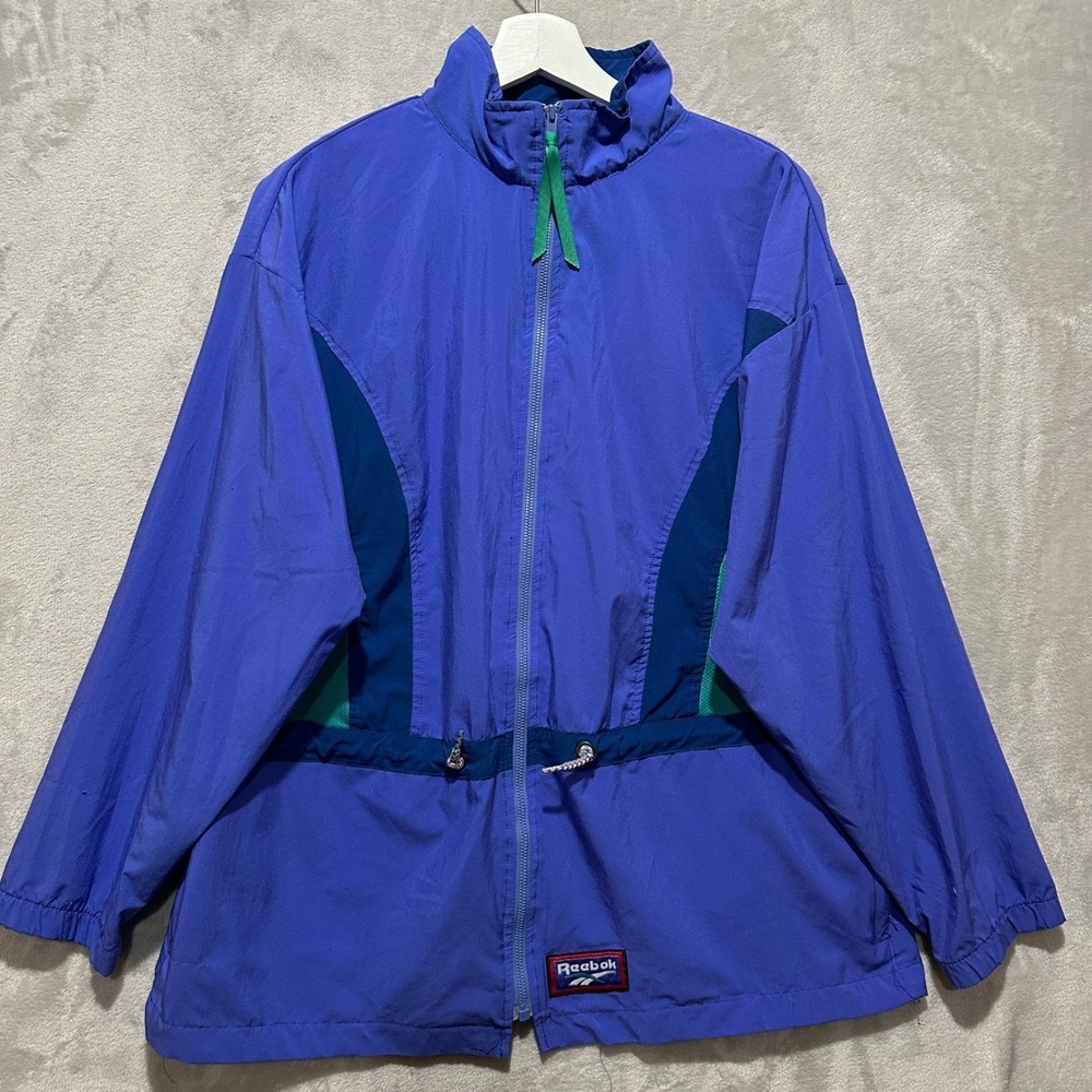 Vintage Reebok Windbreaker Lightweight Jacket M Purple Blue Colorblock 1/4 Zip